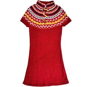 VTG Fair Isle Knit Mohair Blend Sweater Dress S Nordic Ski Lodge Christmas Party